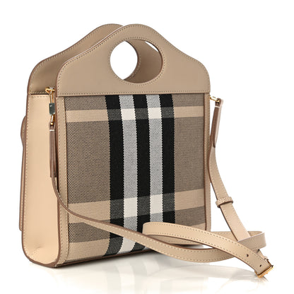 Burberry Smooth Calfskin Canvas Check Mini Pocket Bag Dusty Sand Soft Fawn 3 of 9