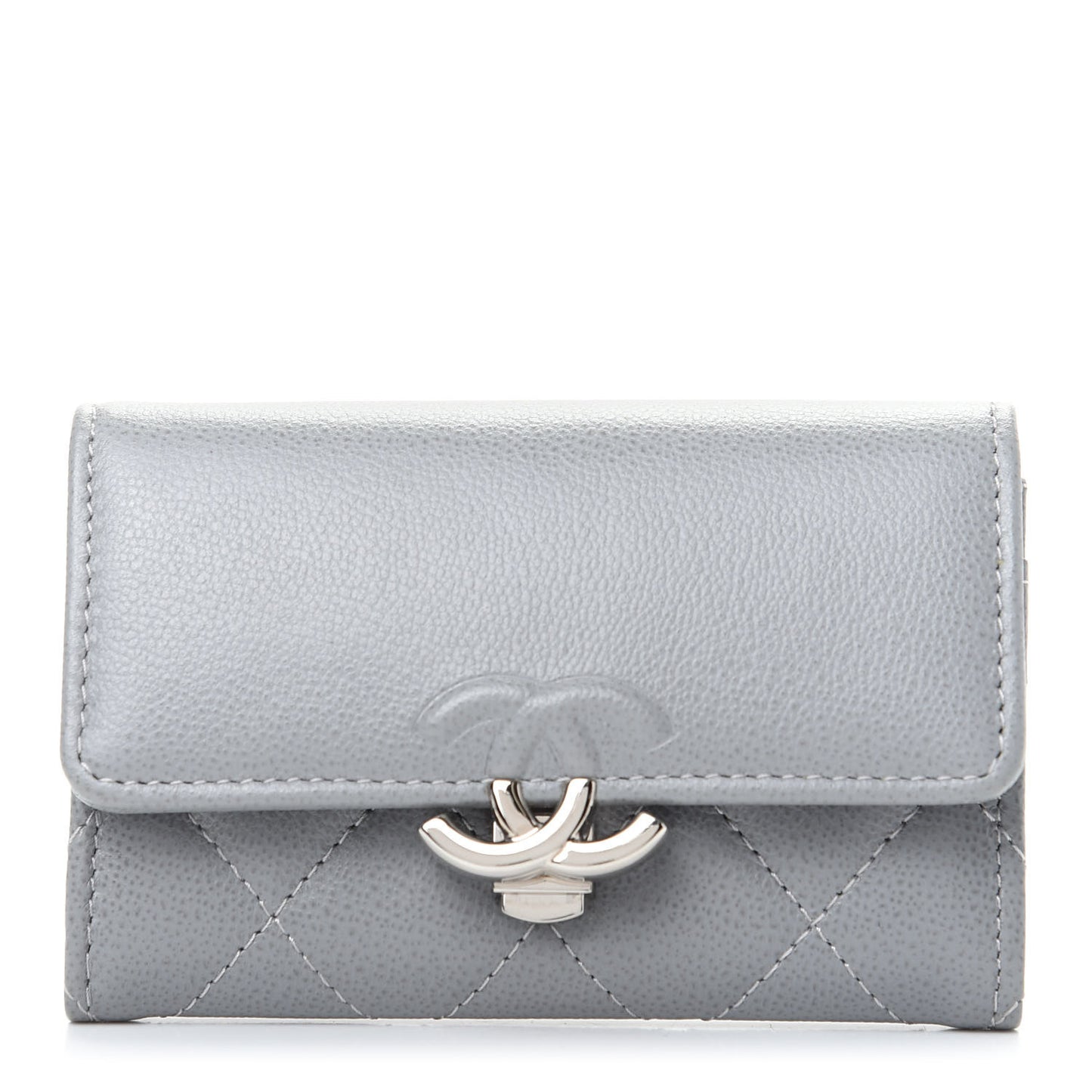 Grained Calfskin Quilted CC Box Flap Card Holder Grey