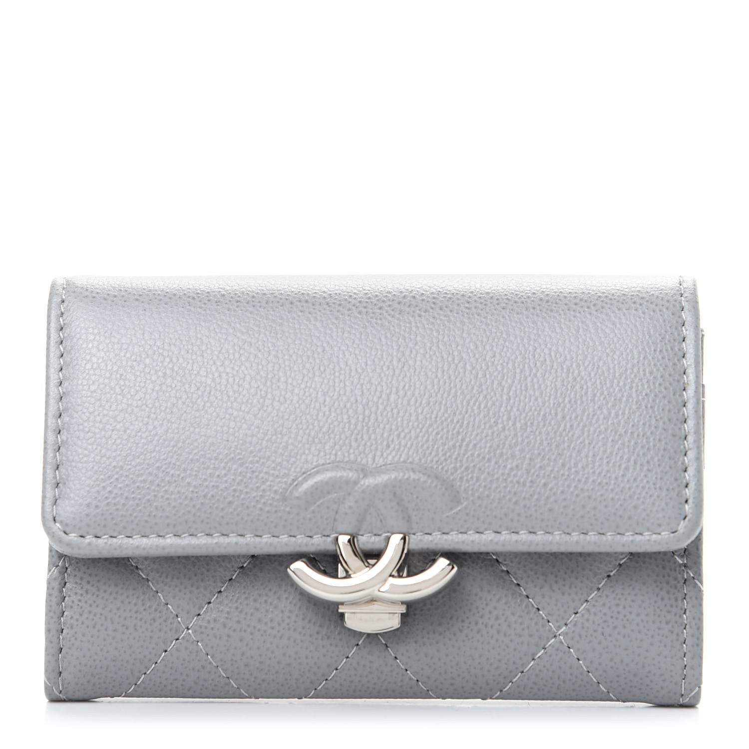 Chanel Grained Calfskin Quilted CC Box Flap Card Holder Grey 1 of 9