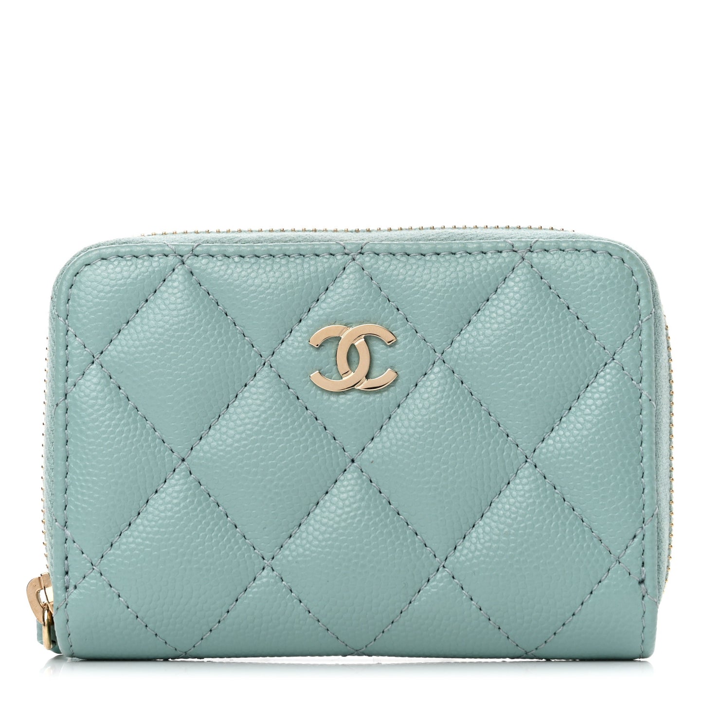 Caviar Quilted Zip Coin Purse Light Blue
