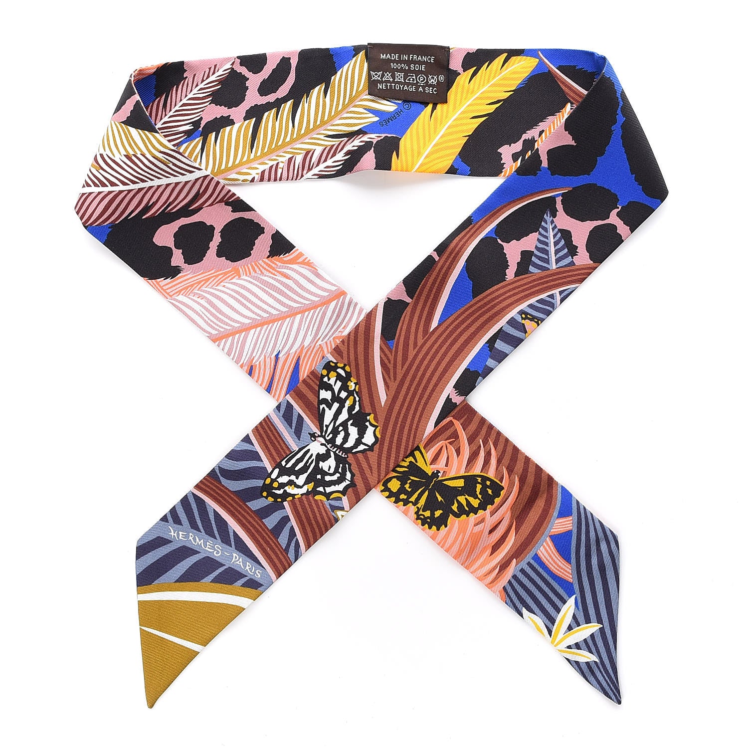 Hermes Silk Jaguar Quetzal Twilly Bleu Roy Brun Saum 1 of 4