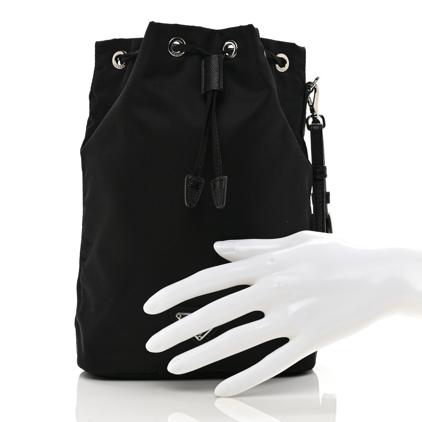 Saffiano Tessuto Nylon Vela Bucket Wristlet Black