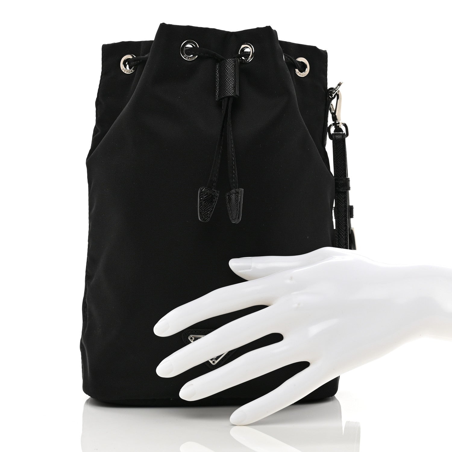 Prada Saffiano Tessuto Nylon Vela Bucket Wristlet Black 2 of 6