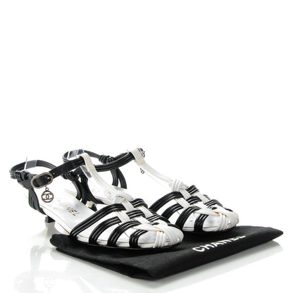 Chanel Lambskin Sandals 38.5 Black White 5 of 7