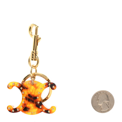 Celine Plexiglass Studded Triomphe Keyring Charm Tortoise 2 of 5
