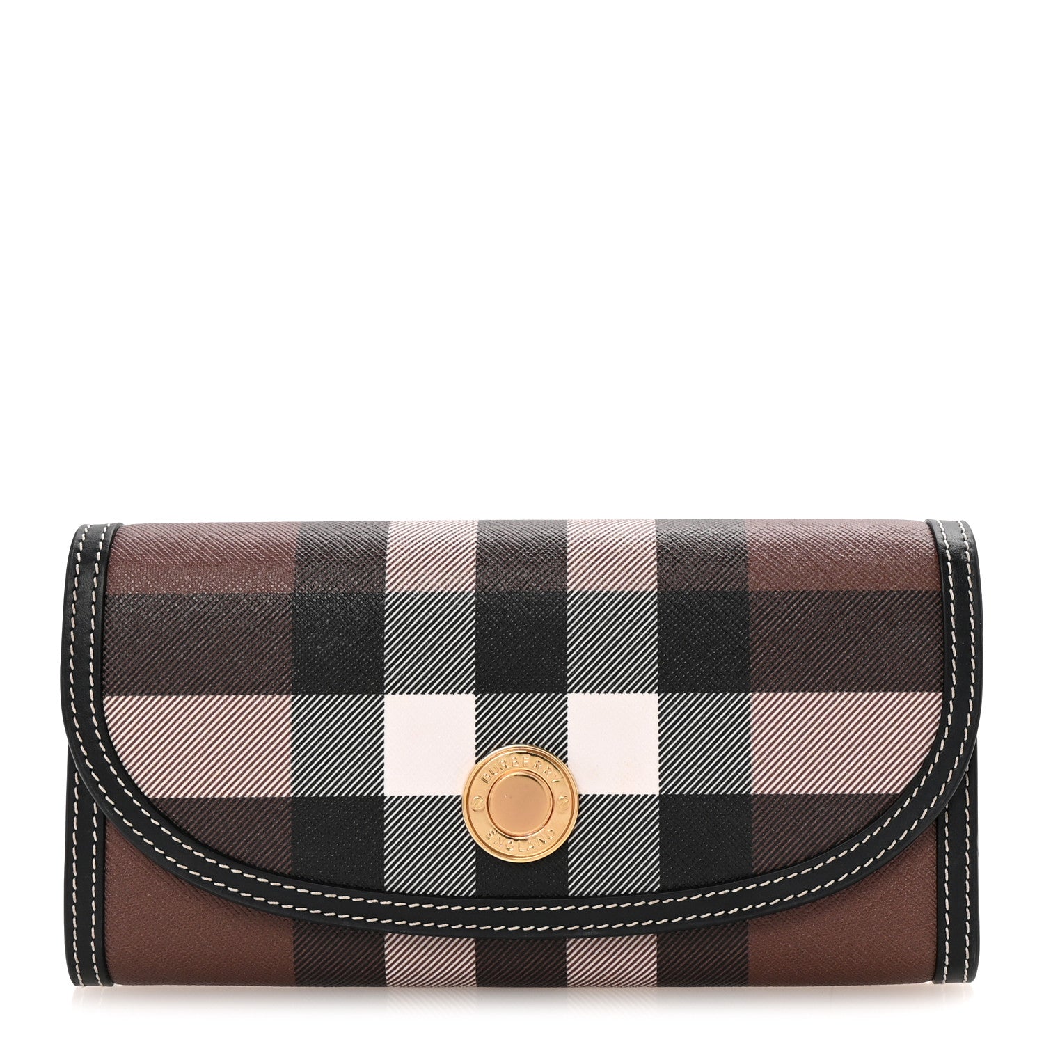 Burberry E-Canvas Check Continental Wallet Dark Birch Brown 1 of 6