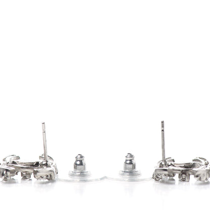 Chanel Crystal Bead CC Dangle Earrings Silver 3 of 4