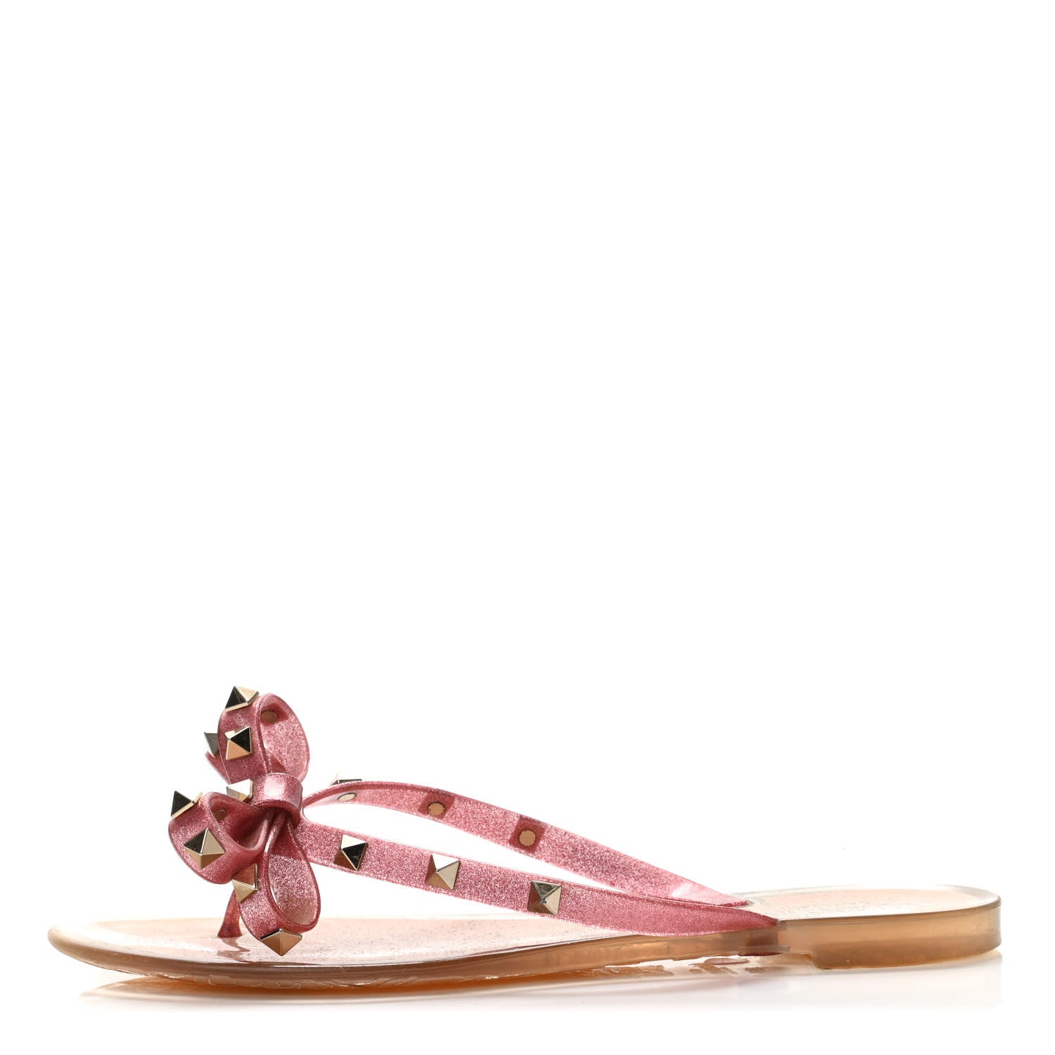 Valentino Garavani PVC Jelly Glitter Rockstud Bow Thong Sandals 38 Pink 1 of 4