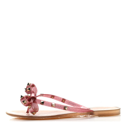 Valentino Garavani PVC Jelly Glitter Rockstud Bow Thong Sandals 38 Pink 1 of 4