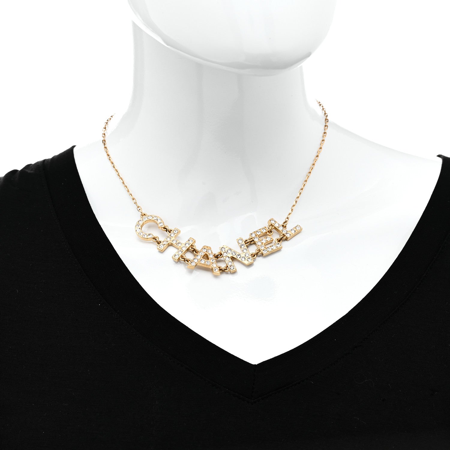 Chanel Metal Crystal 90's Icon Logo Necklace Gold 2 of 6