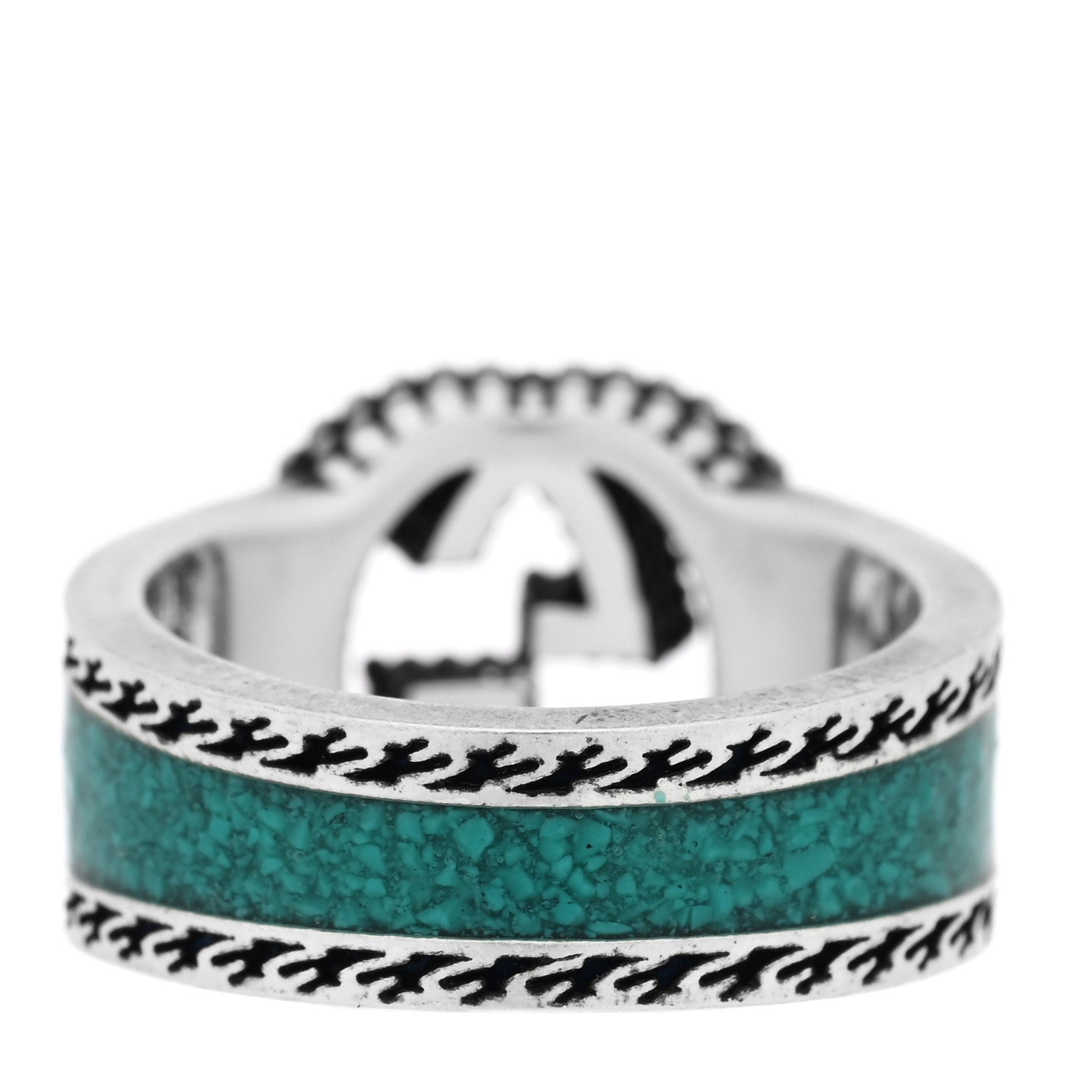Gucci Sterling Silver Enamel Interlocking G Band Ring 50 5.5 Turquoise 3 of 4