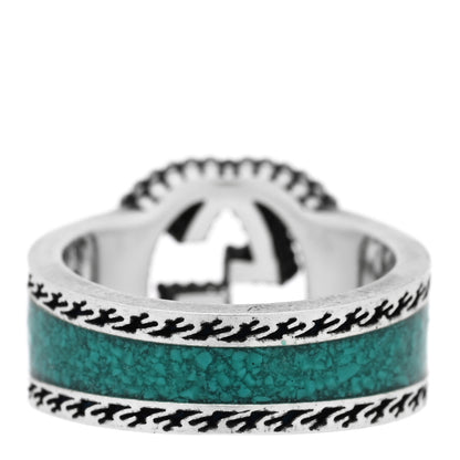 Gucci Sterling Silver Enamel Interlocking G Band Ring 50 5.5 Turquoise 3 of 4