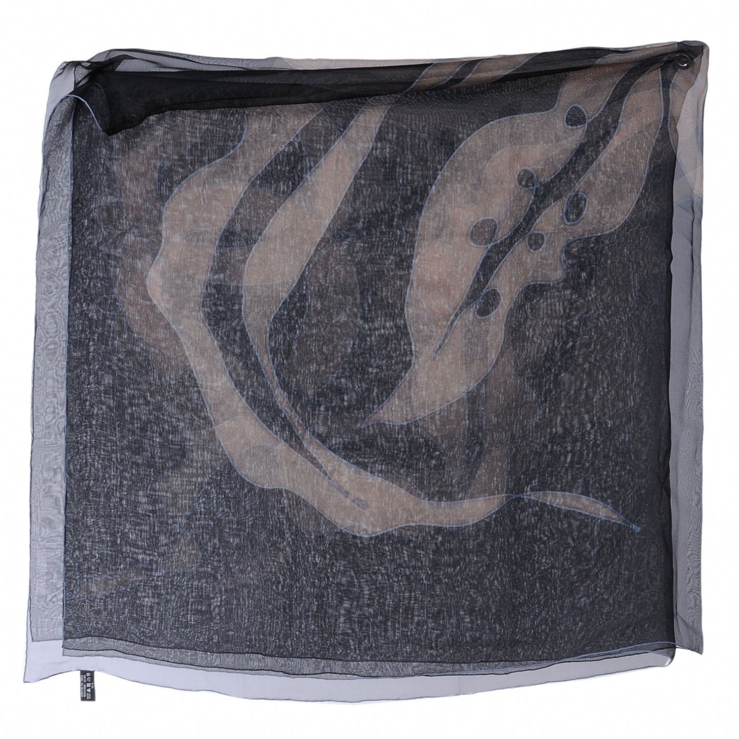 Silk Chiffon Floral Scarf Shawl Black Taupe