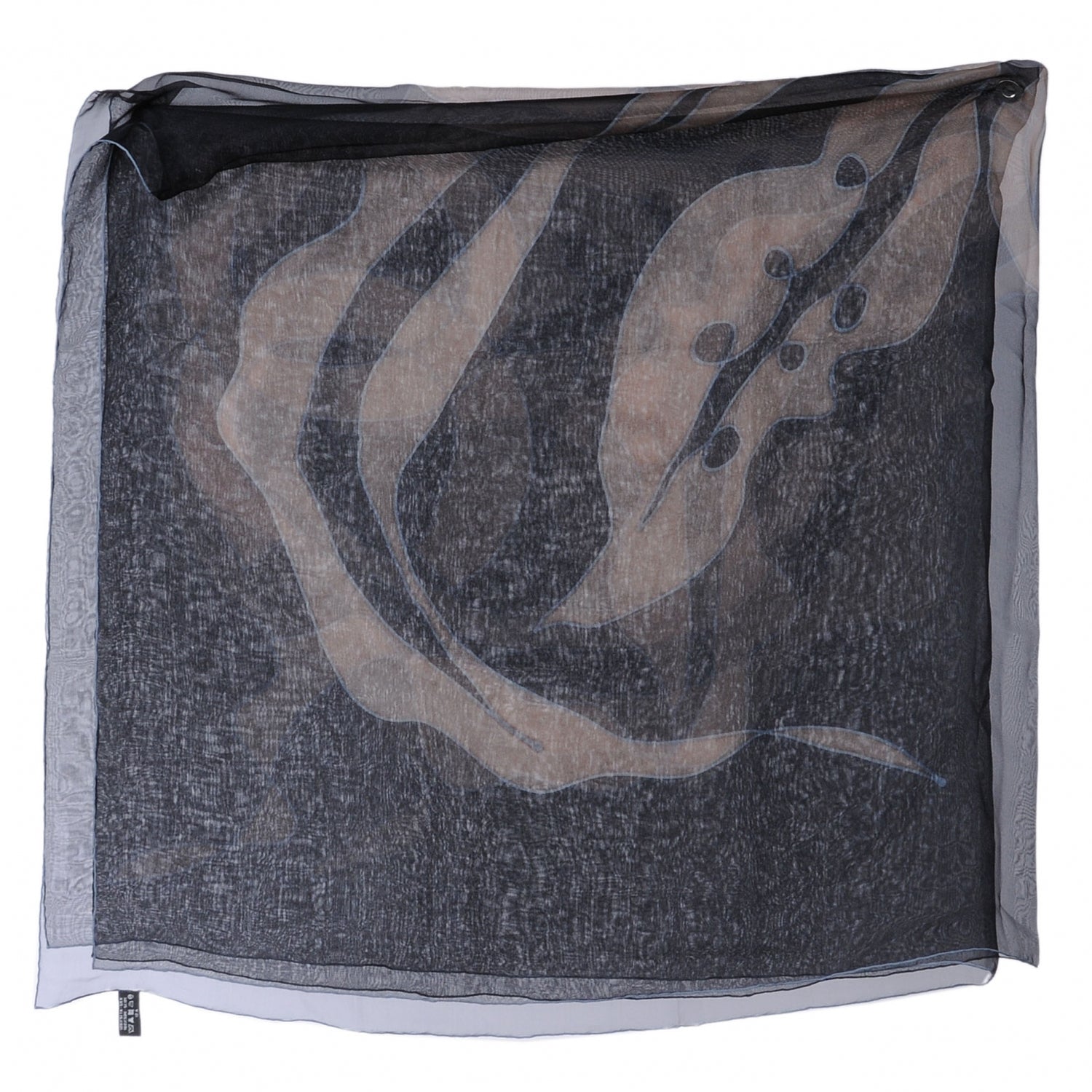 Chanel Silk Chiffon Floral Scarf Shawl Black Taupe 2 of 9