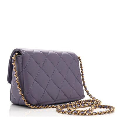 Chanel Shiny Lambskin Quilted Mini Pearl Logo Flap Light Purple 3 of 10