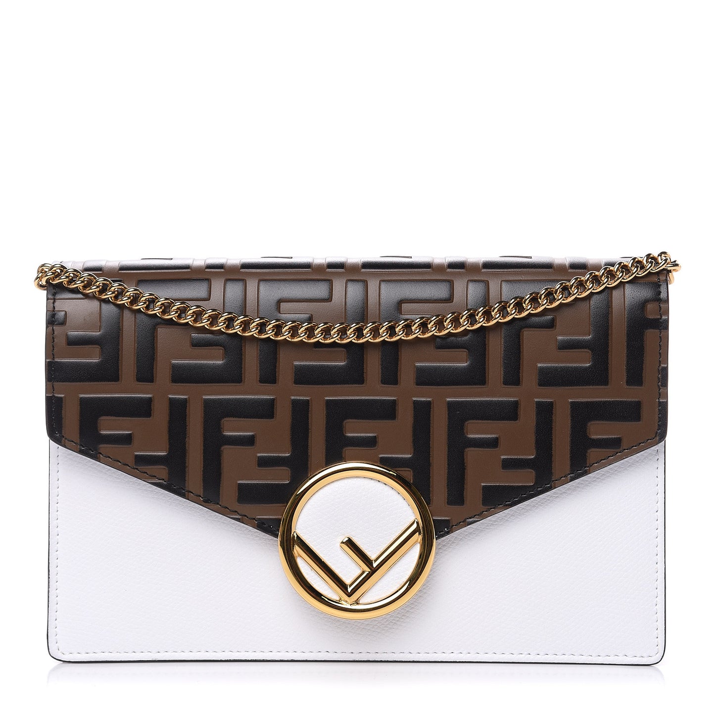 Vitello Cruise F is Fendi FF 1974 Embossed Medium Envelope Wallet On Chain Optical White Maya Black