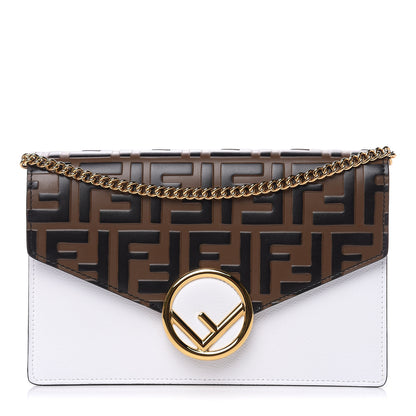 Fendi Vitello Cruise F is Fendi FF 1974 Embossed Medium Envelope Wallet On Chain Optical White Maya Black 1 of 9