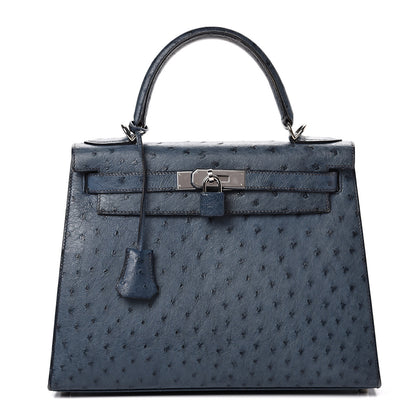 Hermes Ostrich Kelly Sellier 28 Bleu Roi 1 of 49