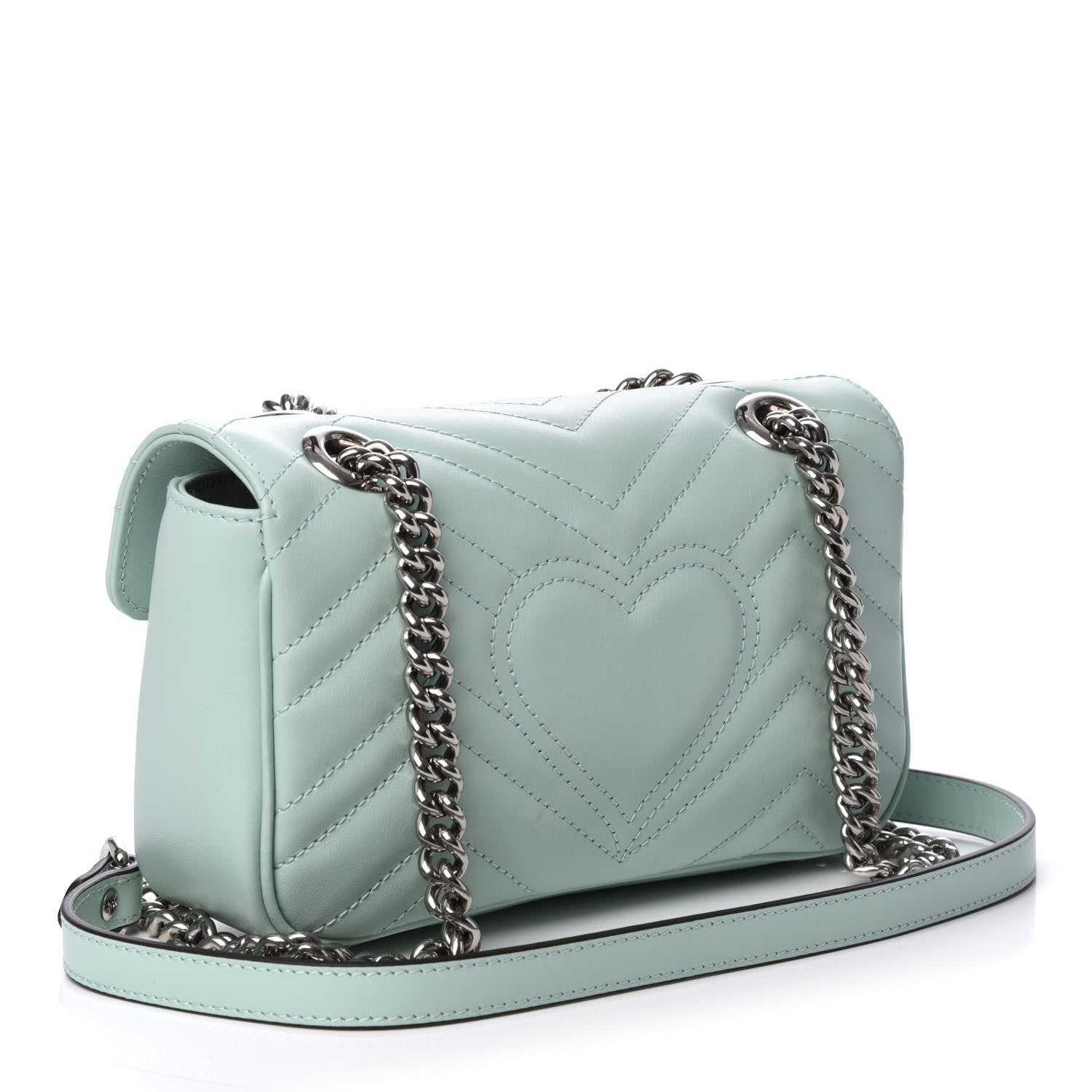 Gucci Calfskin Matelasse Mini GG Marmont Shoulder Bag Water Green 3 of 9