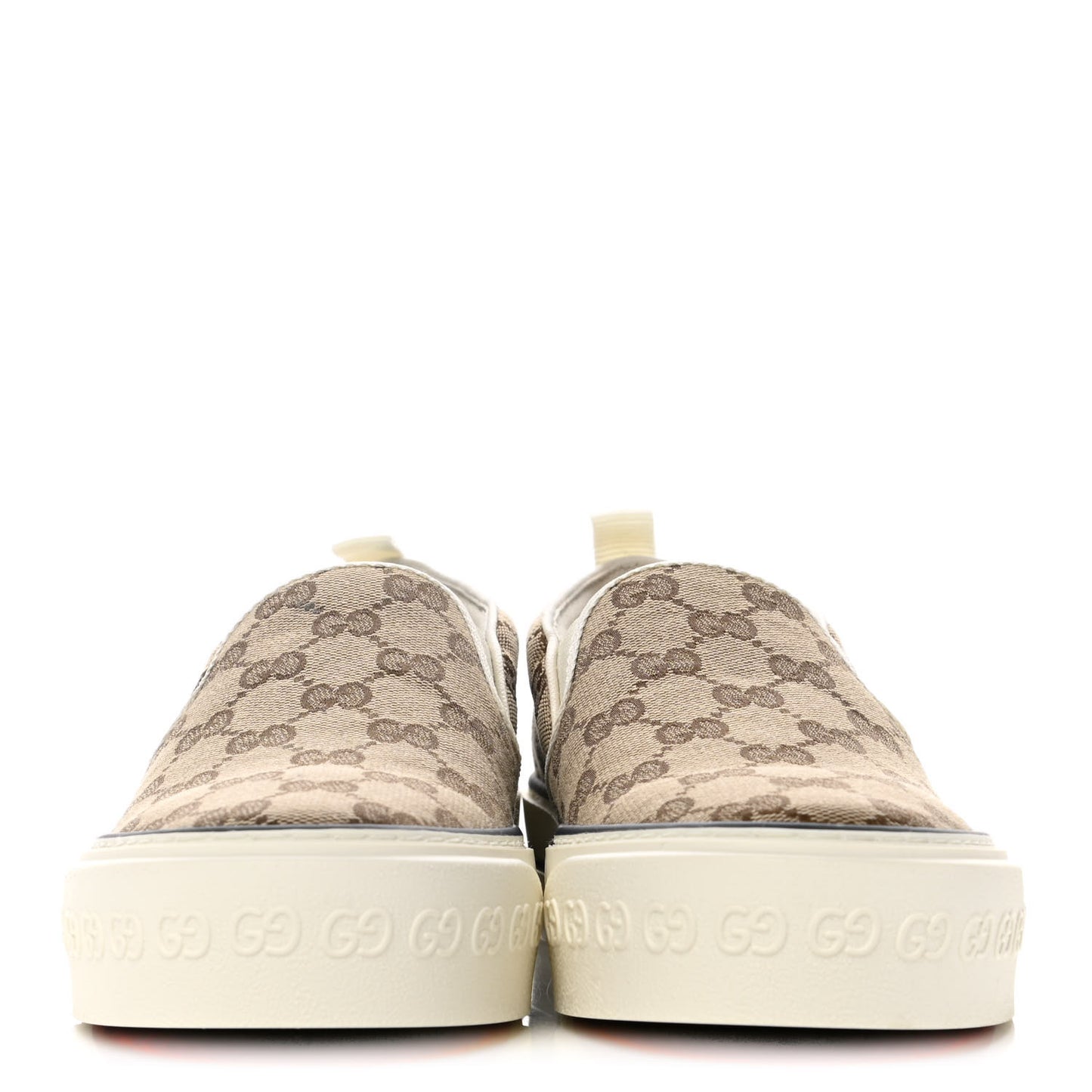 GG Monogram Womens 1977 Tennis Slip On 30mm Sneakers 38 Beige Ebony Mystic White