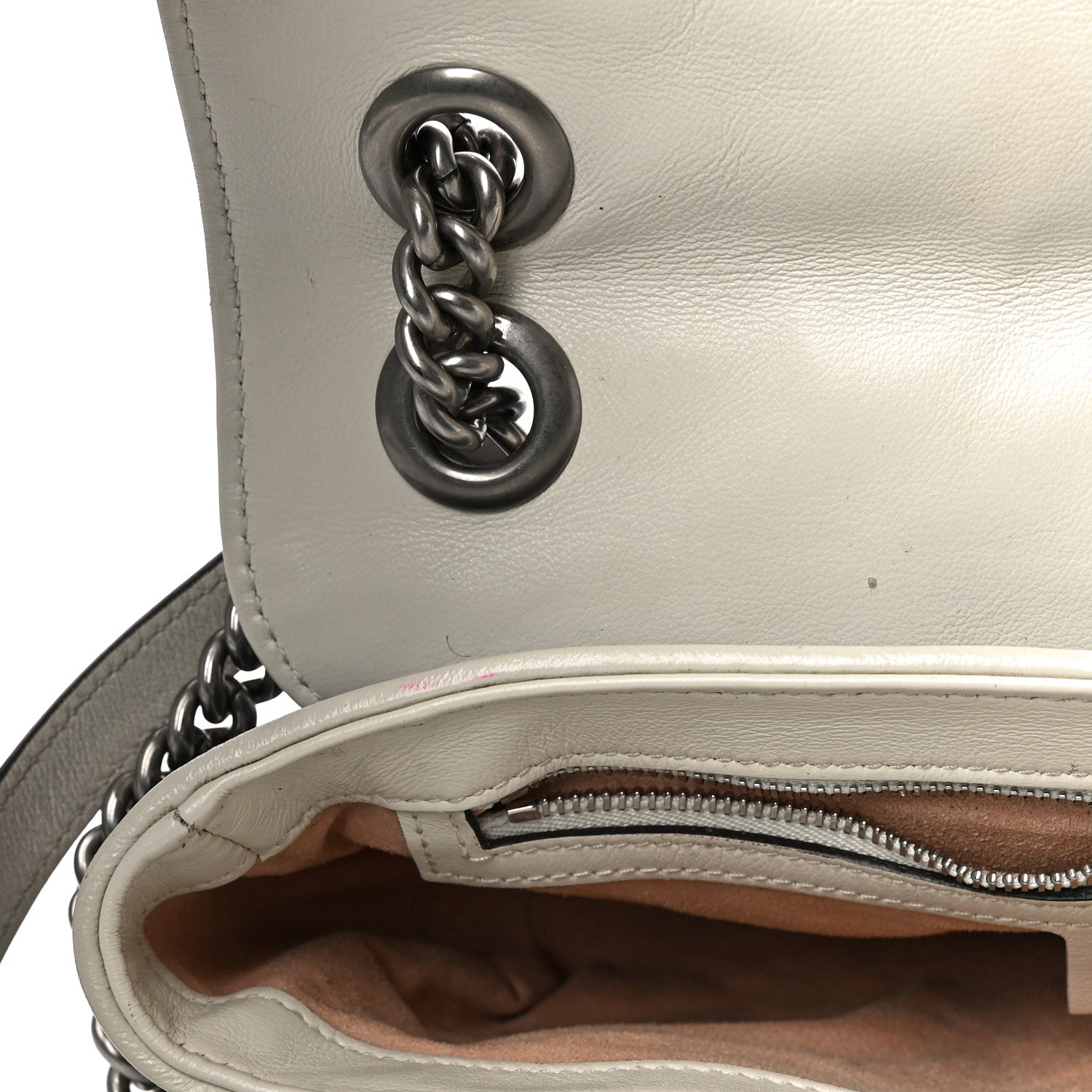 Gucci Vintage Effect Calfskin Matelasse Diagonal Small Torchon GG Marmont Shoulder Bag Blue Agata Mystic White 21 of 21