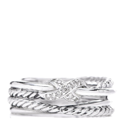 David Yurman Sterling Silver Diamond X Crossover Ring 53 6.5 1 of 4