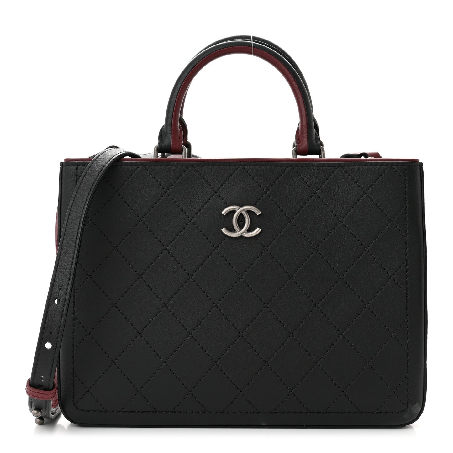 Bullskin Stitched Bi-Color Medium Shopping Tote Black