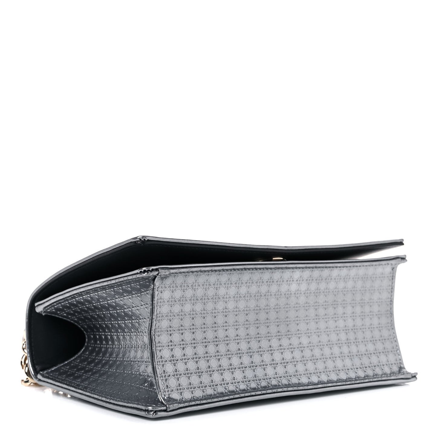 Metallic Patent Micro-Cannage Small Diorama Flap Bag Silver
