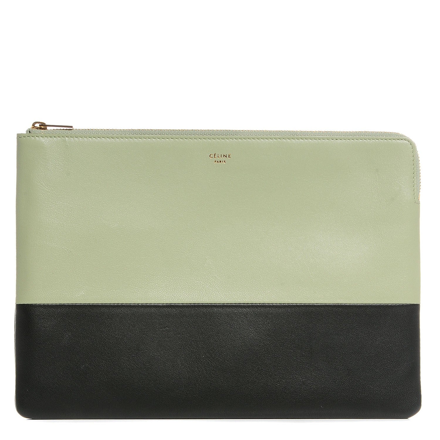 Celine Lambskin Bi-Color Solo Clutch Pouch Pistachio Black 1 of 8