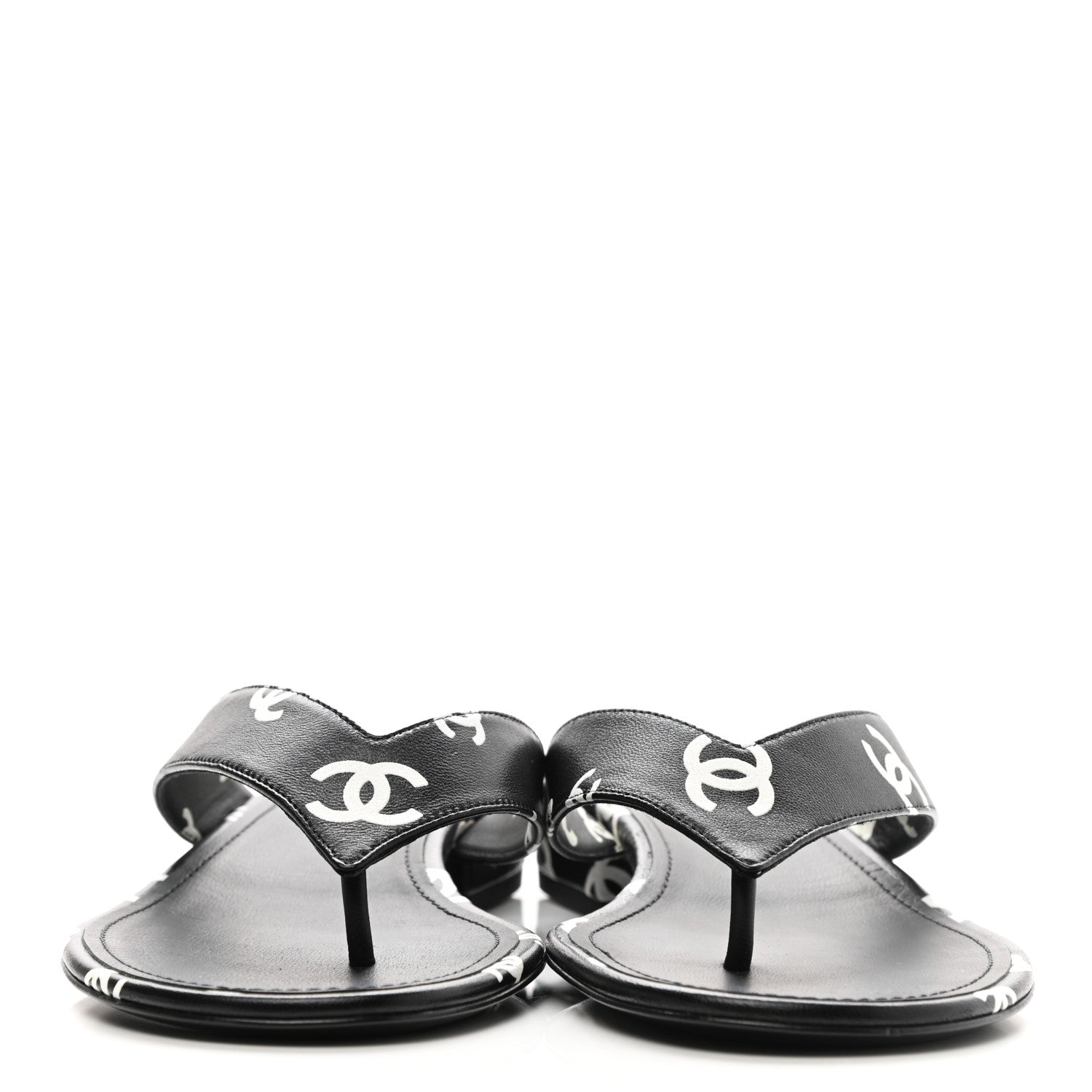 Chanel Lambskin Printed CC Thong Sandals 38.5 Black White 2 of 7
