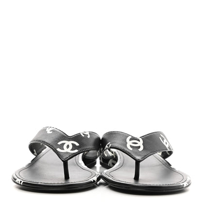Chanel Lambskin Printed CC Thong Sandals 38.5 Black White 2 of 7