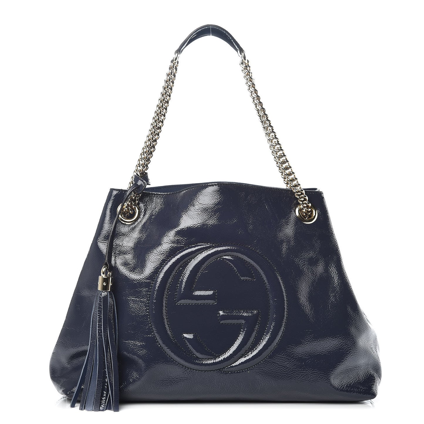 Patent Medium Soho Chain Shoulder Bag Uniform Blue