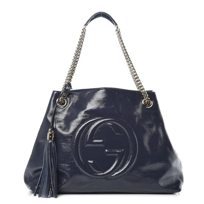 Gucci Patent Medium Soho Chain Shoulder Bag Uniform Blue 1 of 11