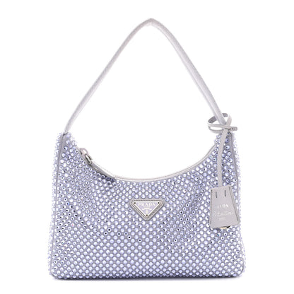 Prada Satin Crystal Mini Re-Edition 2000 Bag Glicine 1 of 11