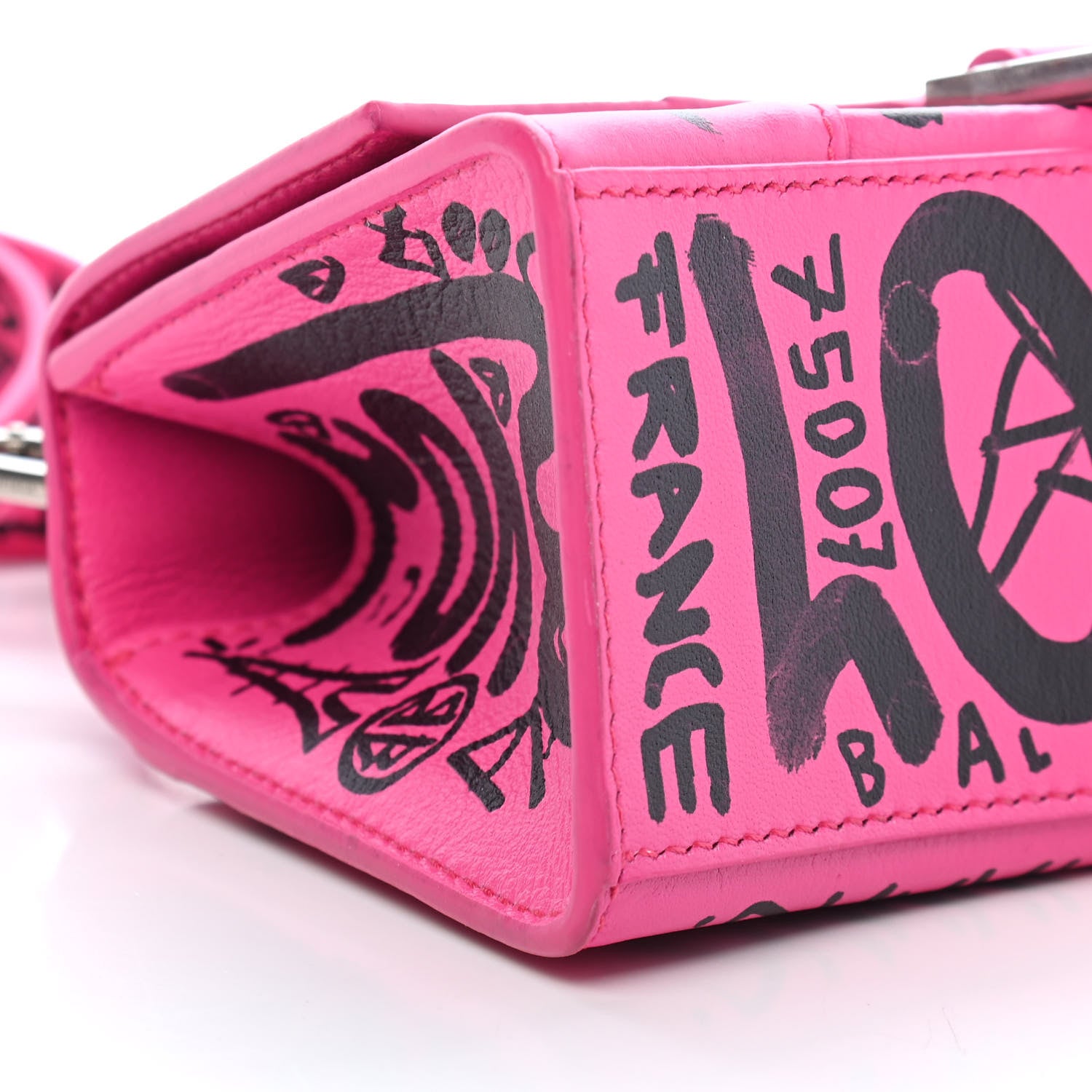 Balenciaga Smooth Calfskin Graffiti Hourglass Top Handle Bag XS Acid Fuchsia Black 31 of 36