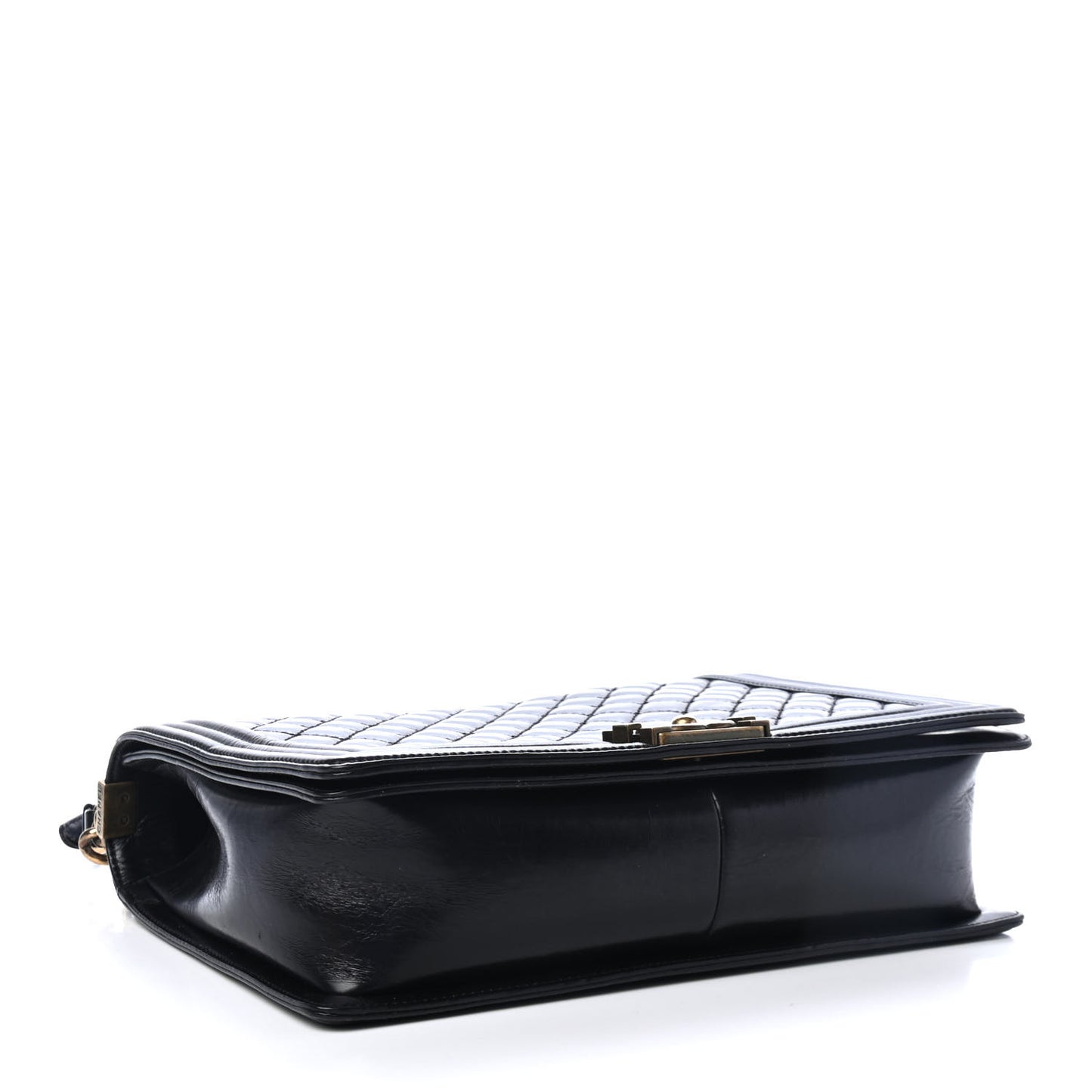 Glazed Calfskin Quilted Large Boy Flap Black