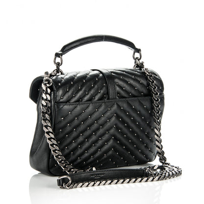 Saint Laurent Lambskin Matelasse Chevron Studded Monogram Medium College Bag Black 3 of 6