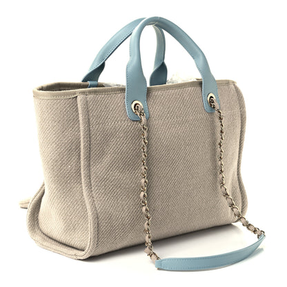 Chanel Mixed Fibers Calfskin Small Deauville Tote Grey Light Blue 2 of 11