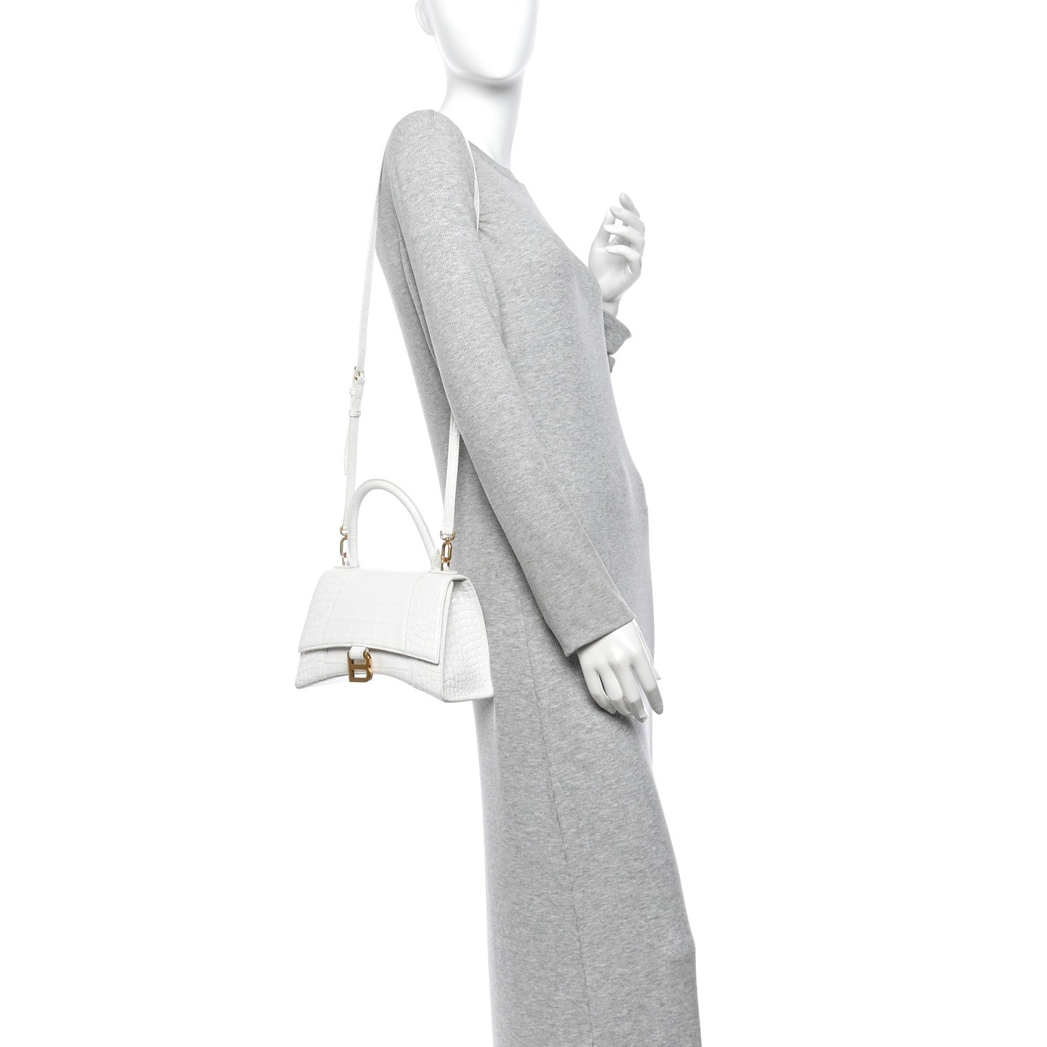 Balenciaga Calfskin Crocodile Embossed Small Hourglass Top Handle Bag White 2 of 13