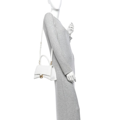 Balenciaga Calfskin Crocodile Embossed Small Hourglass Top Handle Bag White 2 of 13