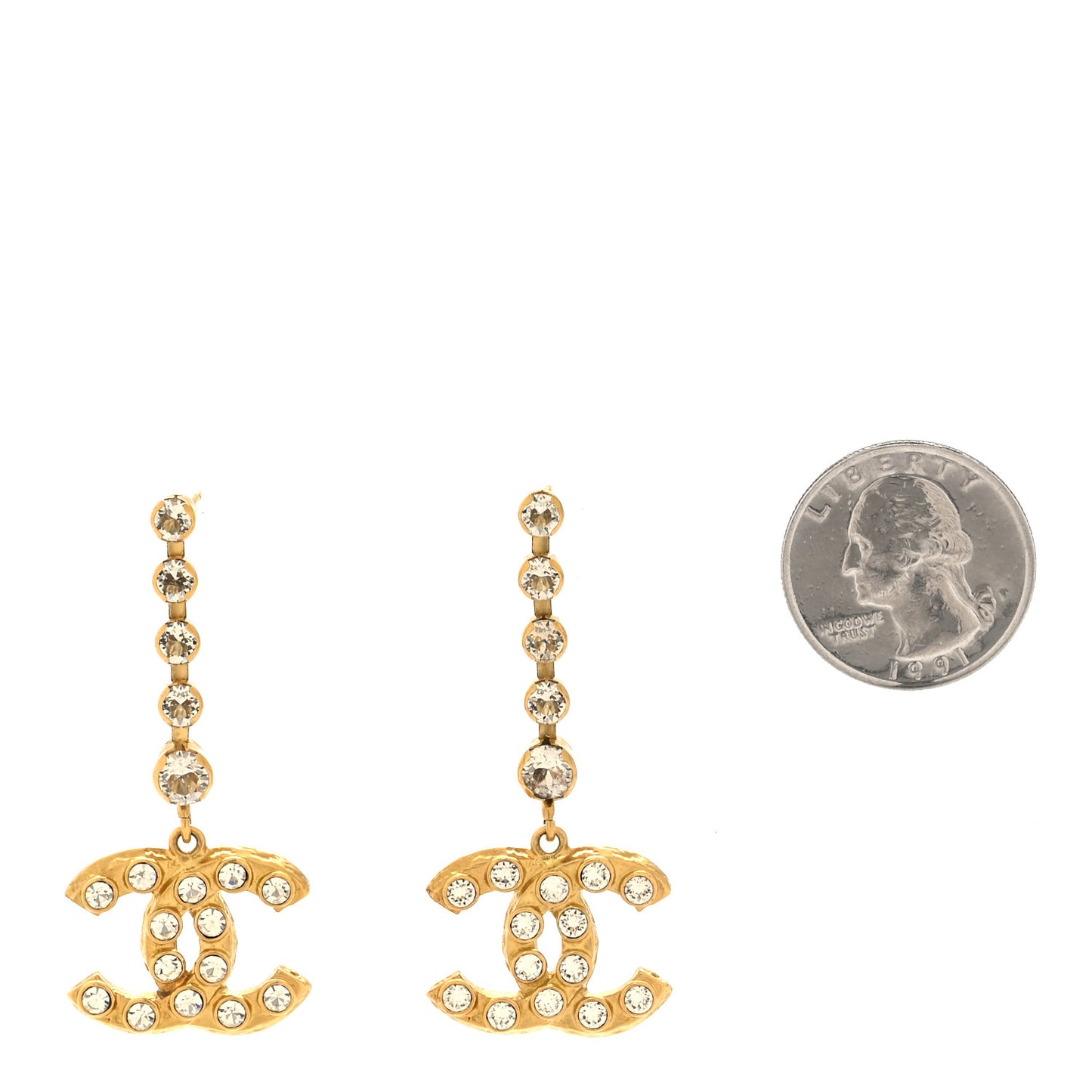 Crystal CC Drop Earrings Gold