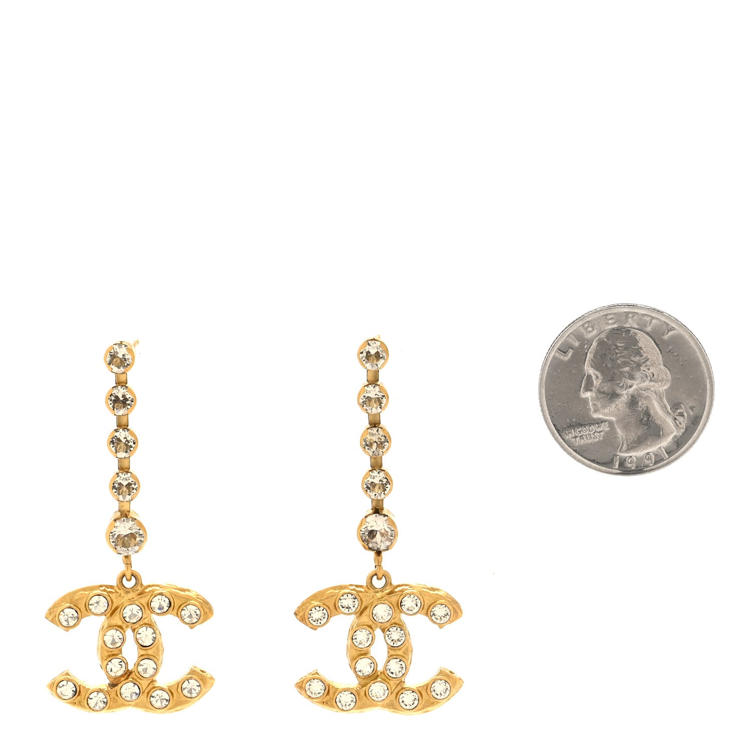 Chanel Crystal CC Drop Earrings Gold 2 of 4