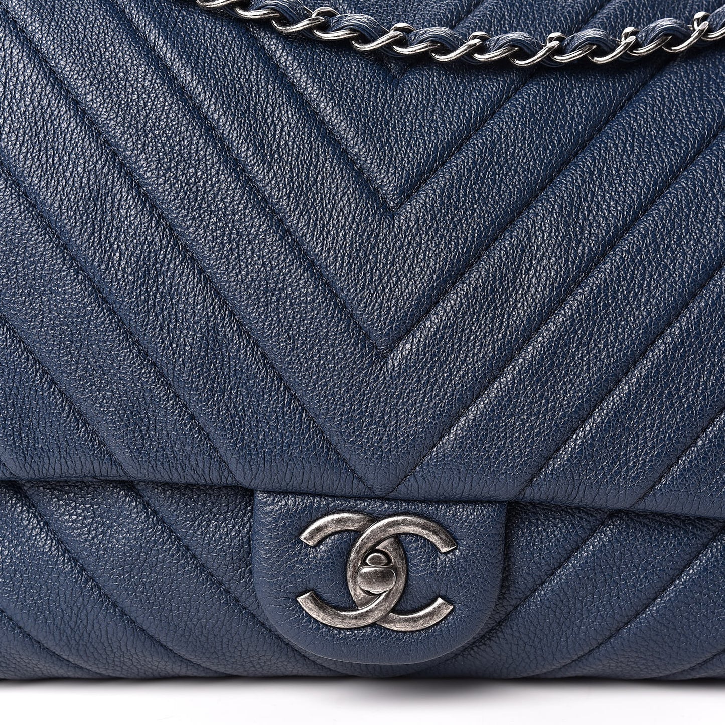 Calfskin Chevron Quilted XXL Travel Flap Bag Blue