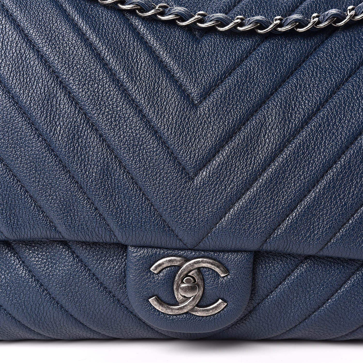 Chanel Calfskin Chevron Quilted XXL Travel Flap Bag Blue 8 of 10