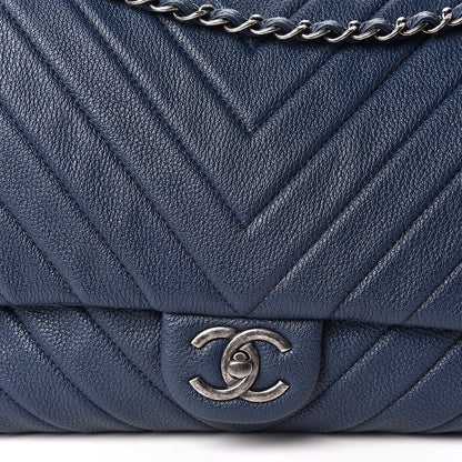 Chanel Calfskin Chevron Quilted XXL Travel Flap Bag Blue 8 of 10