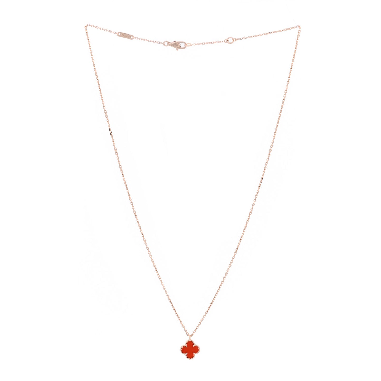 18K Rose Gold Carnelian Sweet Alhambra Pendant Necklace