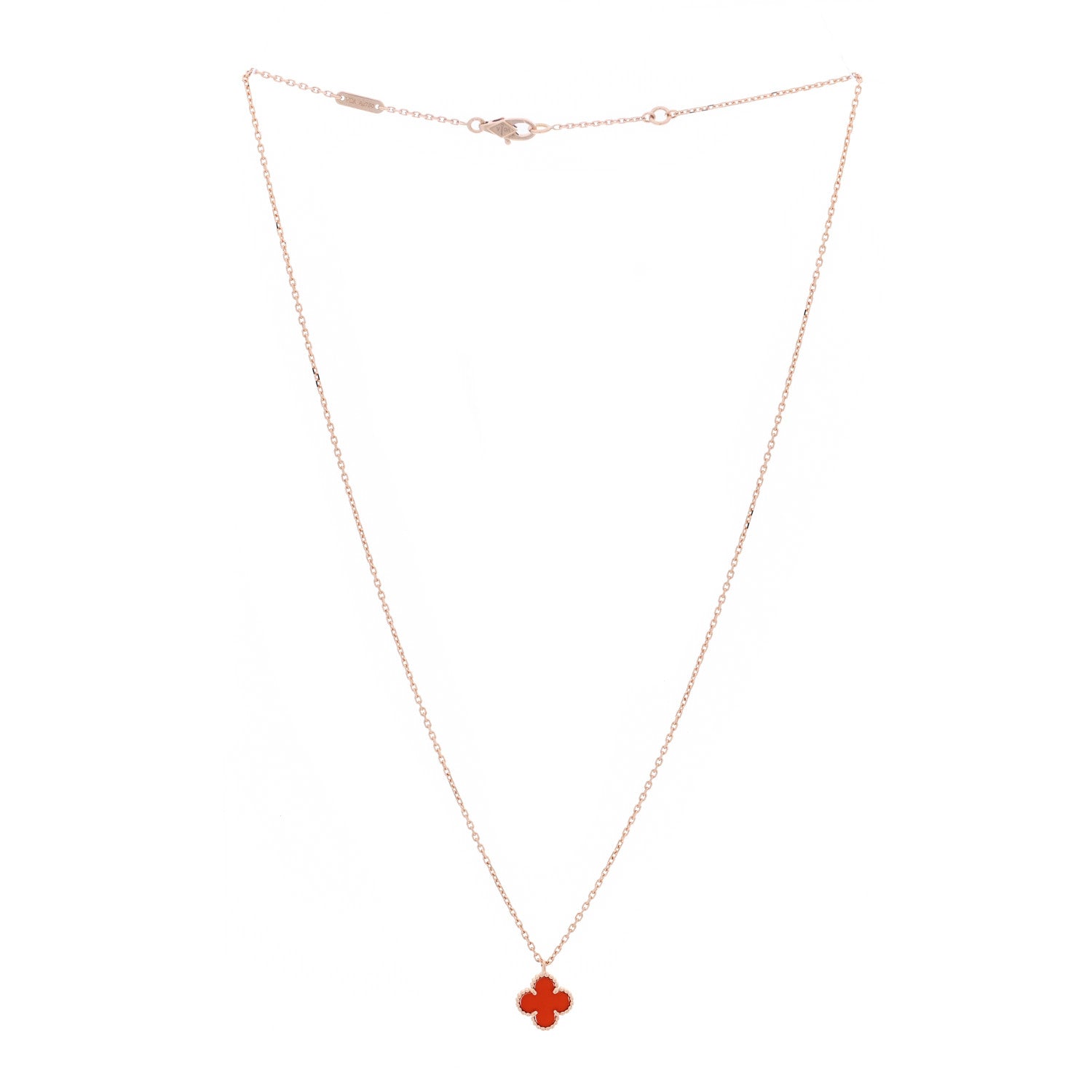 Van Cleef & Arpels 18K Rose Gold Carnelian Sweet Alhambra Pendant Necklace 3 of 6