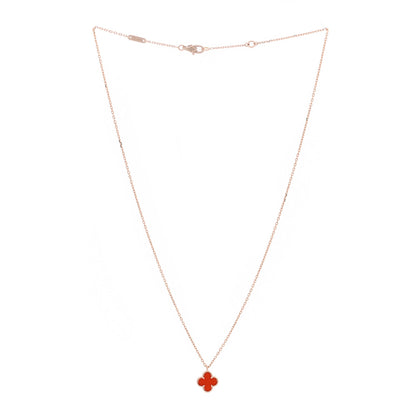 Van Cleef & Arpels 18K Rose Gold Carnelian Sweet Alhambra Pendant Necklace 3 of 6