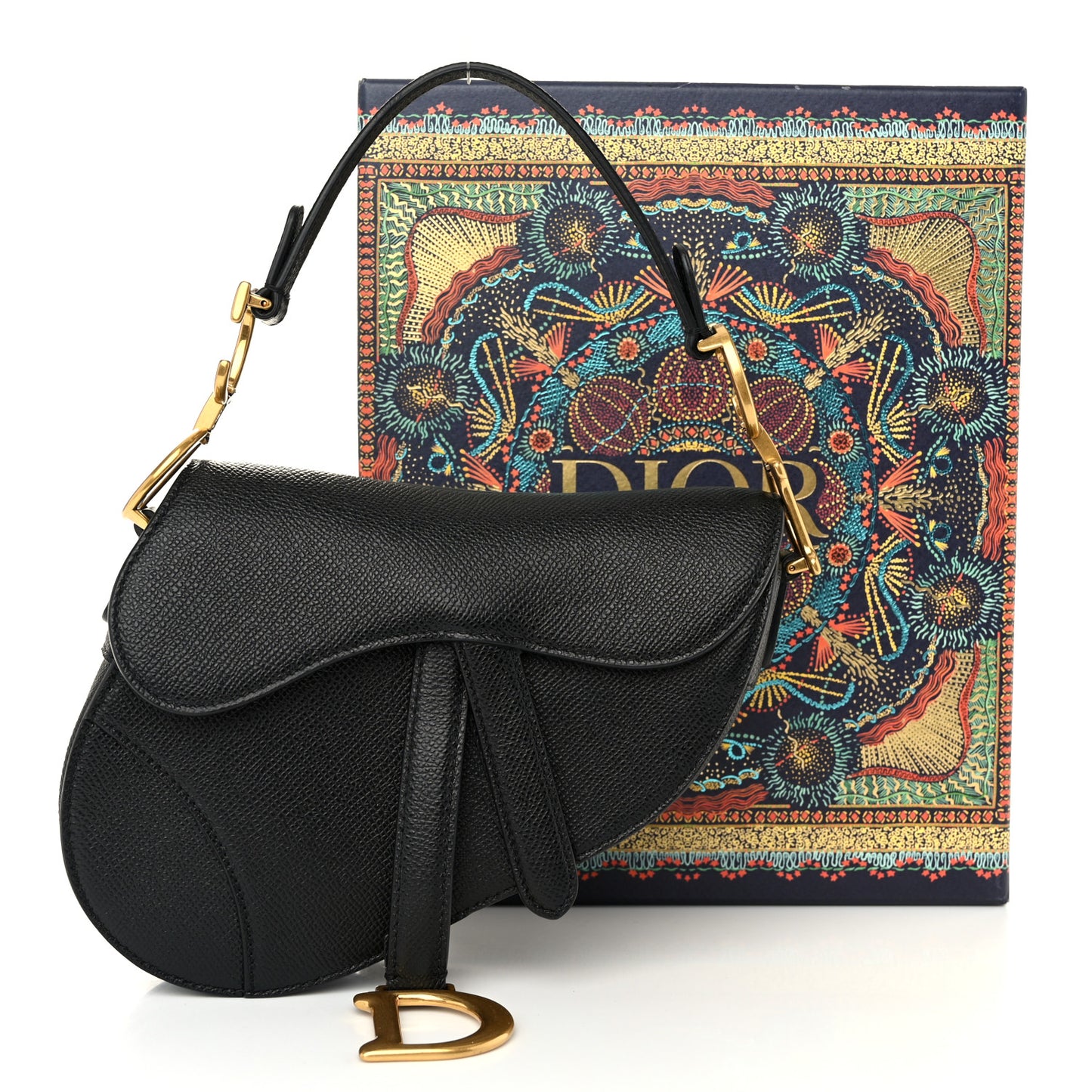 Grained Calfskin Mini Saddle Bag Black