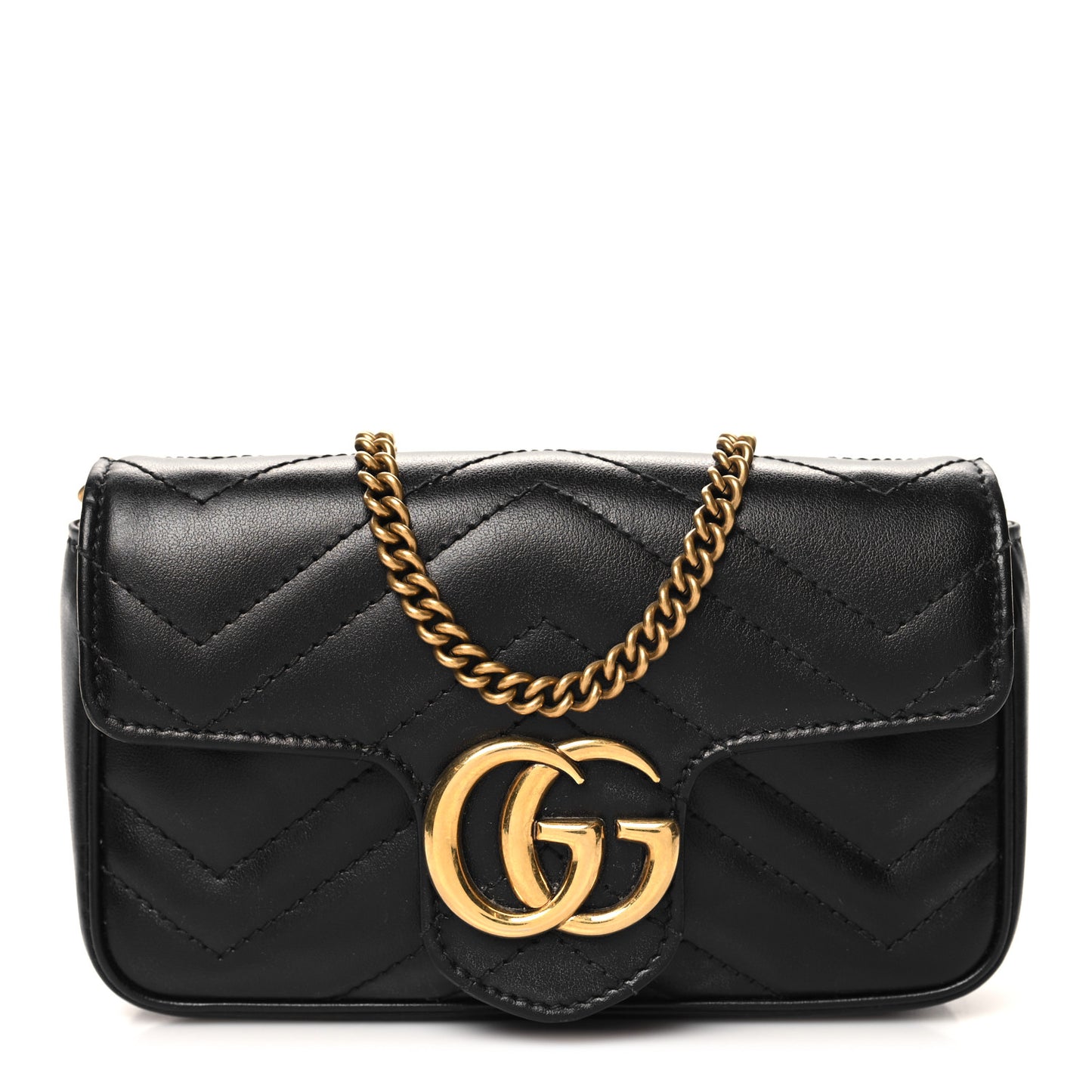 Calfskin Matelasse Super Mini GG Marmont Shoulder Bag Black